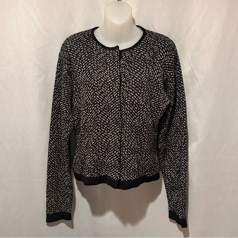 Vintage 80s  Black and White Tweed Style  Dressy Cardigan Size Medium